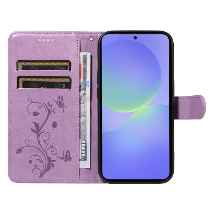 OEM - Samsung Galaxy A37 Fodral PU Läder Blommönster - Ljus Lila