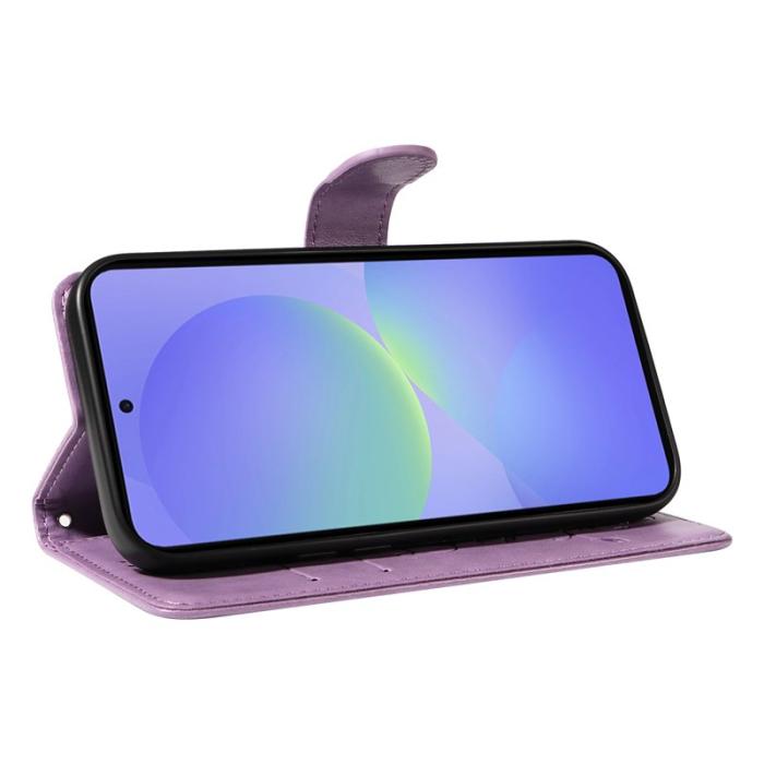 OEM - Samsung Galaxy A37 Fodral PU Läder Blommönster - Ljus Lila