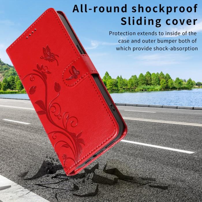 OEM - Samsung Galaxy A37 Fodral PU Läder Blommönster Ställ - Röd