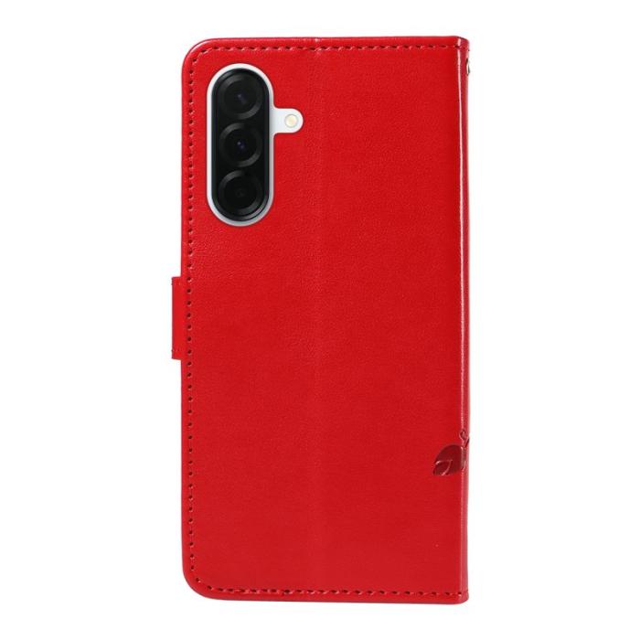 OEM - Samsung Galaxy A37 Fodral PU Läder Blommönster Ställ - Röd