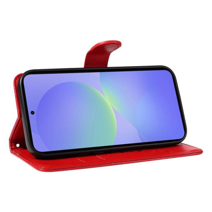 OEM - Samsung Galaxy A37 Fodral PU Läder Blommönster Ställ - Röd