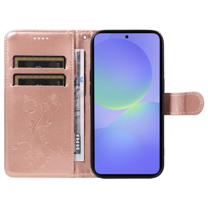 OEM - Samsung Galaxy A37 Fodral PU Läder Blommönster Ställ - Roséguld