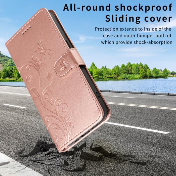 OEM - Samsung Galaxy A37 Fodral PU Läder Blommönster Ställ - Roséguld