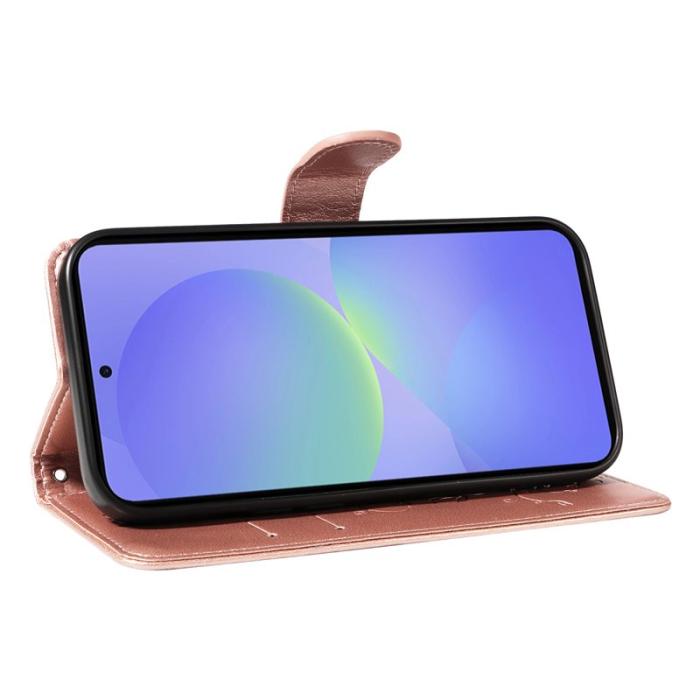 OEM - Samsung Galaxy A37 Fodral PU Läder Blommönster Ställ - Roséguld