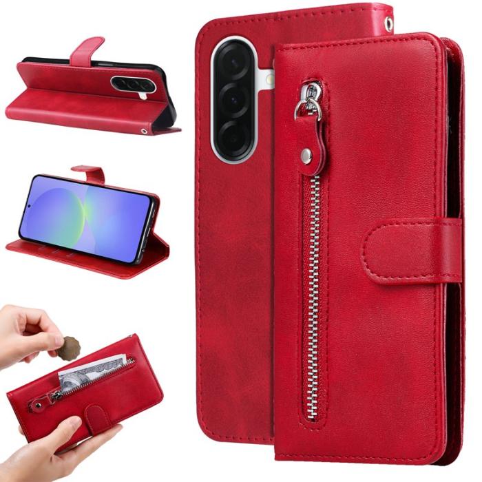 OEM - Samsung Galaxy A37 Fodral PU Läder Med Dragkedja - Röd