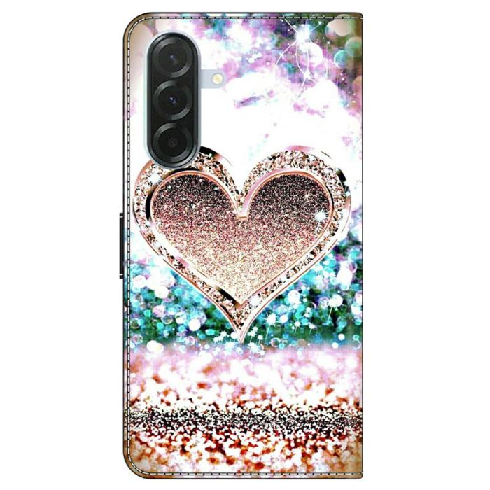 OEM - Samsung Galaxy A37 Fodral PU Läder - Rosa Diamant Hjärta