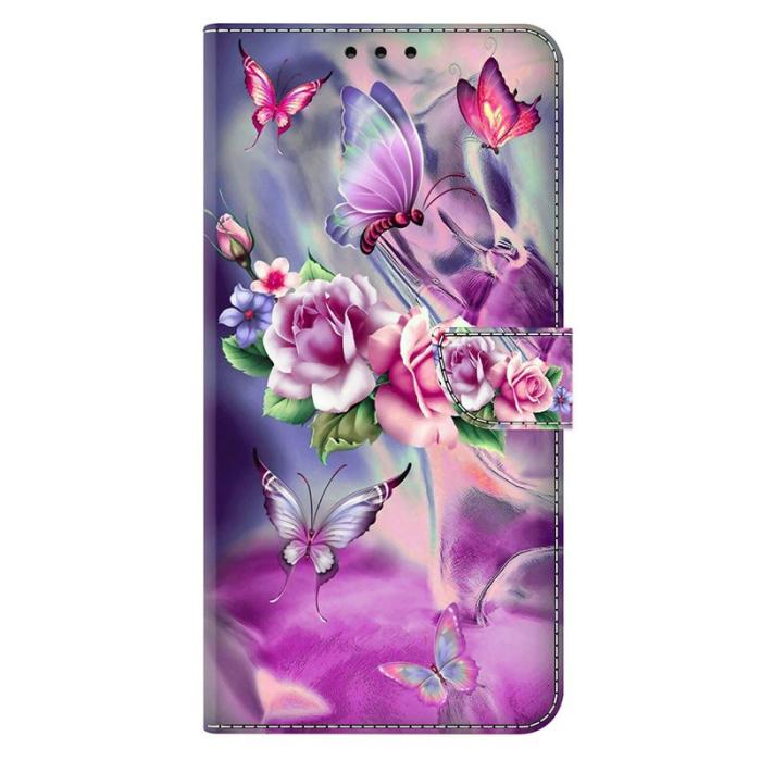 OEM - Samsung Galaxy A37 Fodral PU Läder Ställ - Fjärilar / Blommor