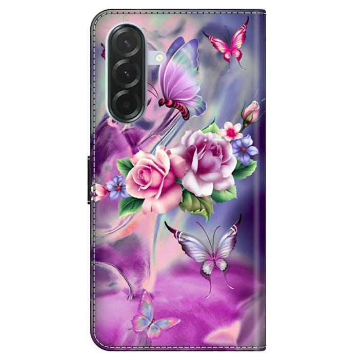 OEM - Samsung Galaxy A37 Fodral PU Läder Ställ - Fjärilar / Blommor