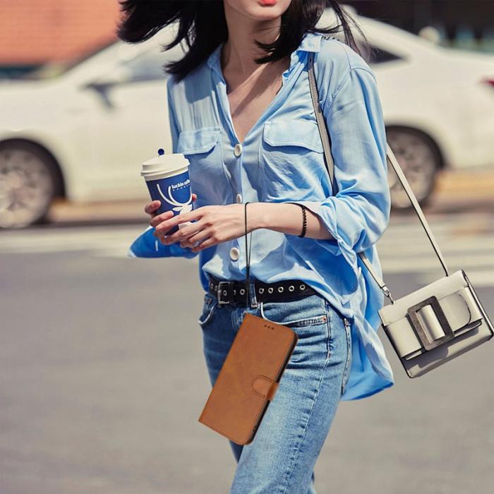 OEM - Samsung Galaxy A37 Fodral RFID Skydd Äkta Läder - Brun