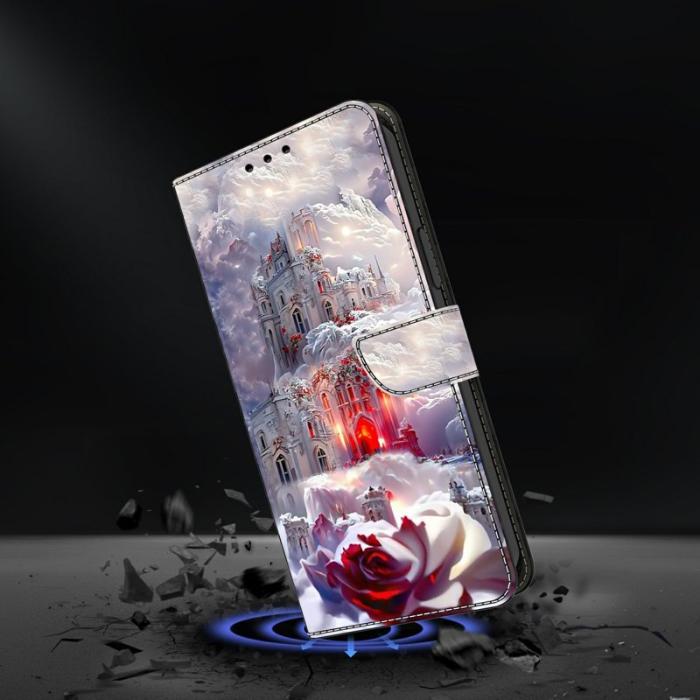 OEM - Samsung Galaxy A37 Fodral Ställning Mönstertryck PU Läder - Castle - Vit