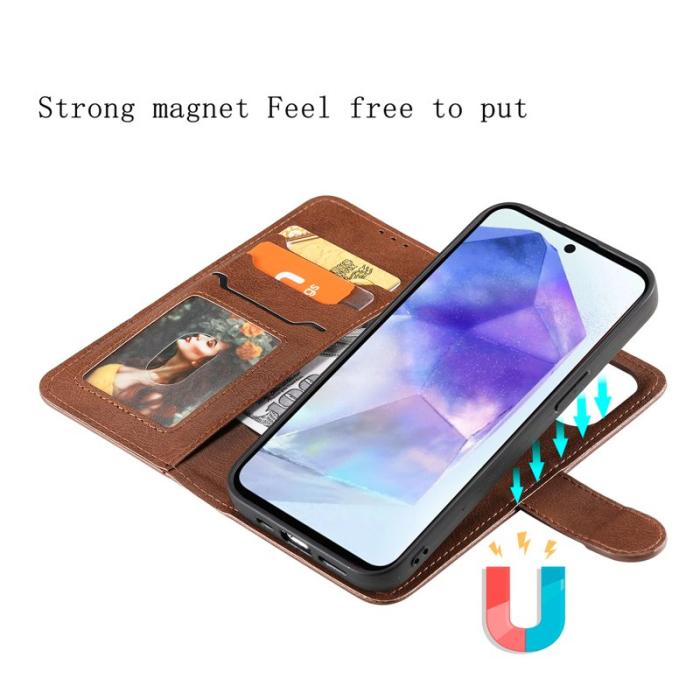 OEM - Samsung Galaxy A55 5G Plånboksfodral 2 i 1 Avtagbart Magnetiskt Konstläder Brun