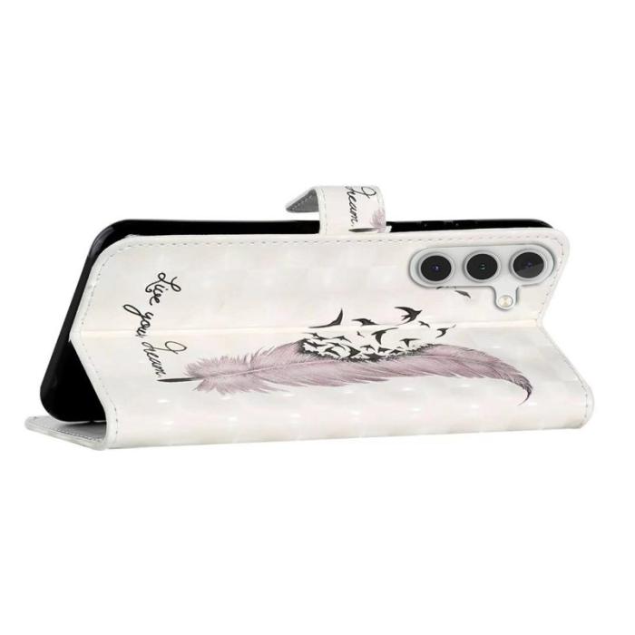 OEM - Samsung Galaxy A55 5G Plånboksfodral 3D Mönstertryck Konstläder - Fjäder