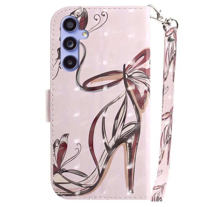 OEM - Samsung Galaxy A55 5G Plånboksfodral Konstläder 3D Mönster - Fjäril Högklackat