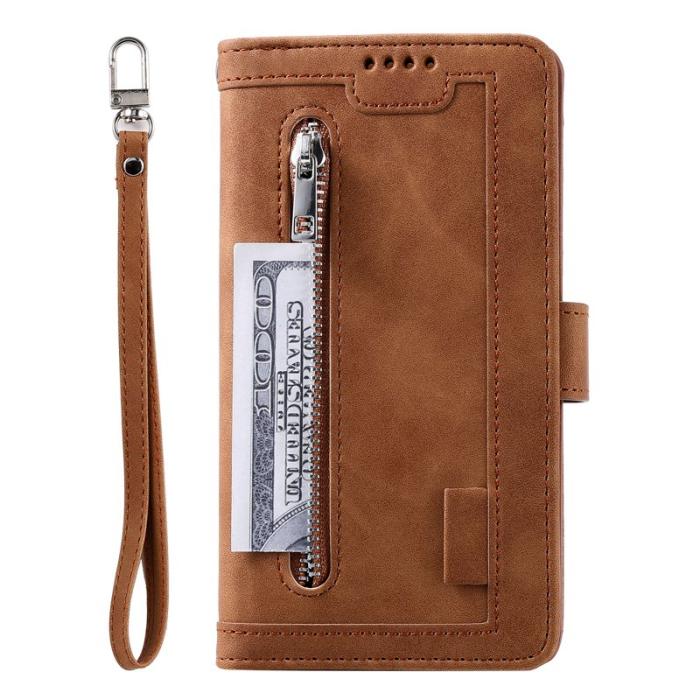 OEM - Samsung Galaxy A55 5G Plånboksfodral Konstläder 9 Kort - Brun