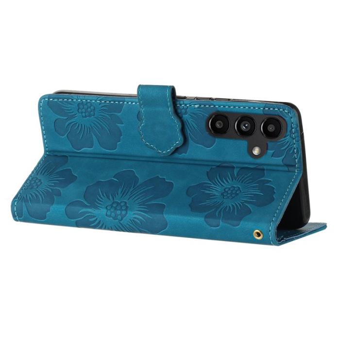 OEM - Samsung Galaxy A55 5G Plånboksfodral Konstläder Blommönster Flip - Blå