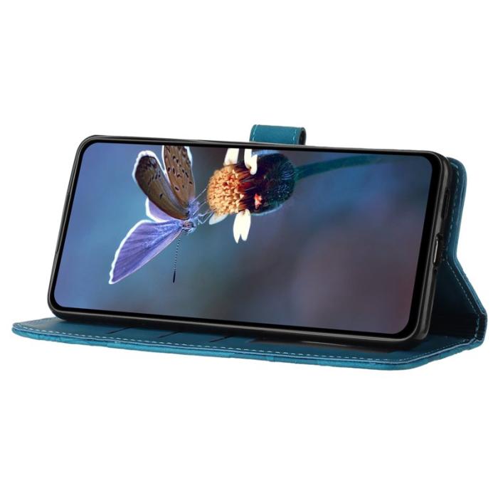 OEM - Samsung Galaxy A55 5G Plånboksfodral Konstläder Blommönster Flip - Blå