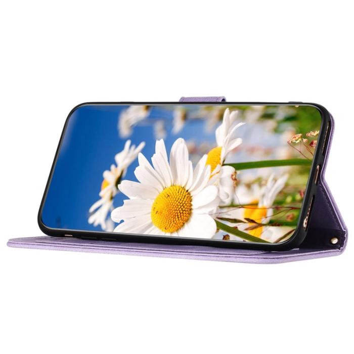 OEM - Samsung Galaxy A55 5G Plånboksfodral Konstläder Blommönster - Lila