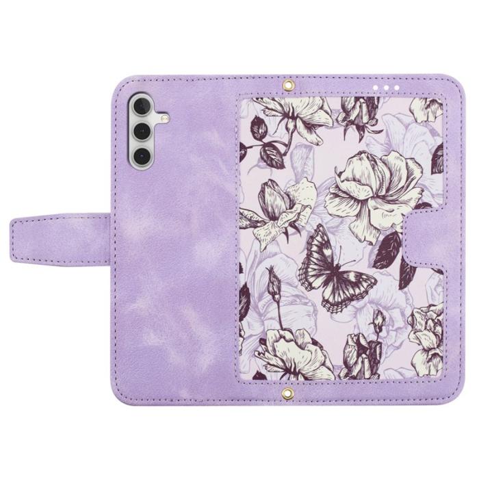 OEM - Samsung Galaxy A55 5G Plånboksfodral Konstläder Blommönster - Lila