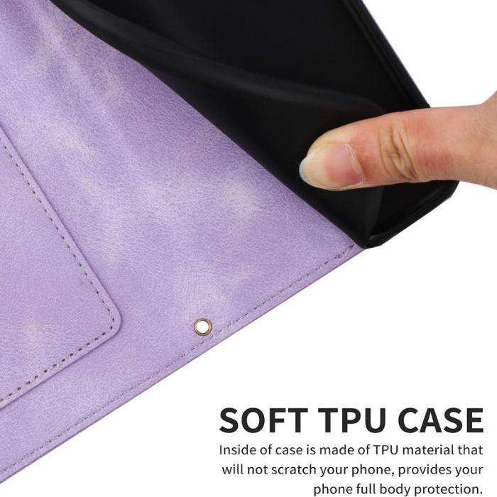 OEM - Samsung Galaxy A55 5G Plånboksfodral Konstläder Blommönster - Lila