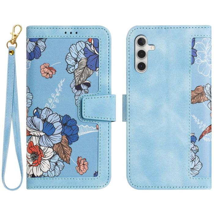 OEM - Samsung Galaxy A55 5G Plånboksfodral Konstläder Blommönster - Ljusblå