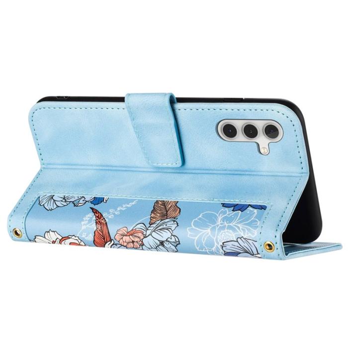 OEM - Samsung Galaxy A55 5G Plånboksfodral Konstläder Blommönster - Ljusblå