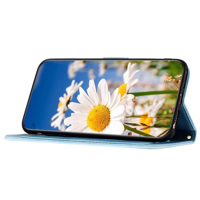 OEM - Samsung Galaxy A55 5G Plånboksfodral Konstläder Blommönster - Ljusblå
