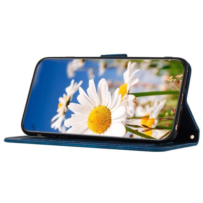 OEM - Samsung Galaxy A55 5G Plånboksfodral Konstläder Blommönster - Blå