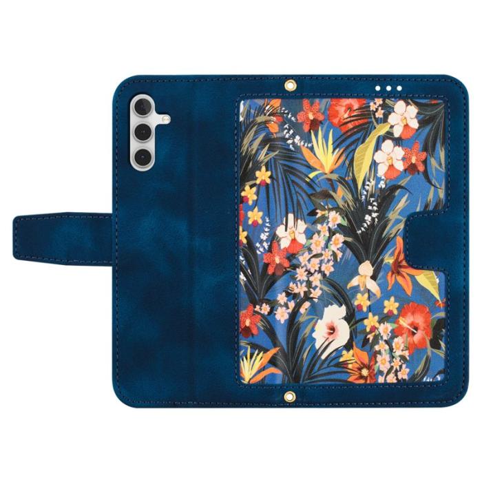 OEM - Samsung Galaxy A55 5G Plånboksfodral Konstläder Blommönster - Blå