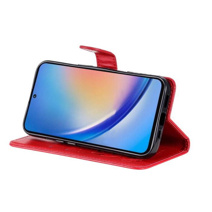 OEM - Samsung Galaxy A55 5G Plånboksfodral Konstläder Cat Bee Mönster - Röd