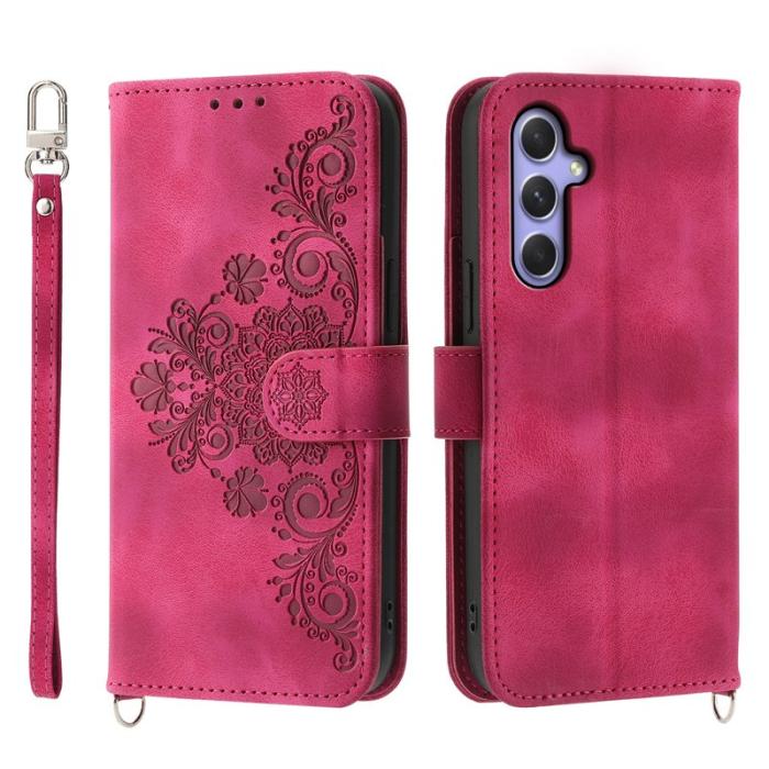 OEM - Samsung Galaxy A55 5G Plånboksfodral Konstläder Crossbody - Vinröd