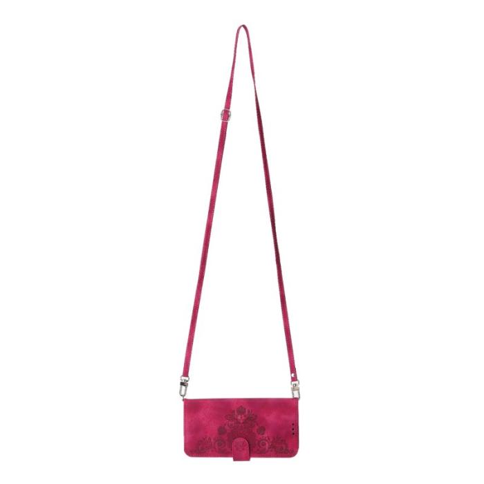 OEM - Samsung Galaxy A55 5G Plånboksfodral Konstläder Crossbody - Vinröd