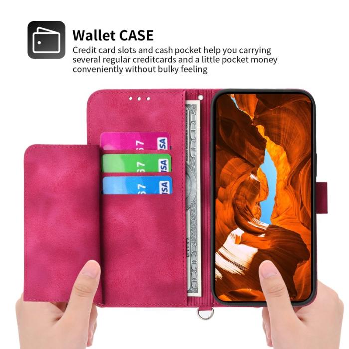 OEM - Samsung Galaxy A55 5G Plånboksfodral Konstläder Crossbody - Vinröd