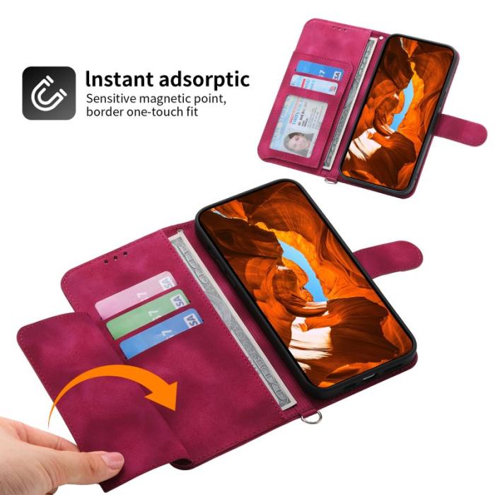 OEM - Samsung Galaxy A55 5G Plånboksfodral Konstläder Crossbody - Vinröd