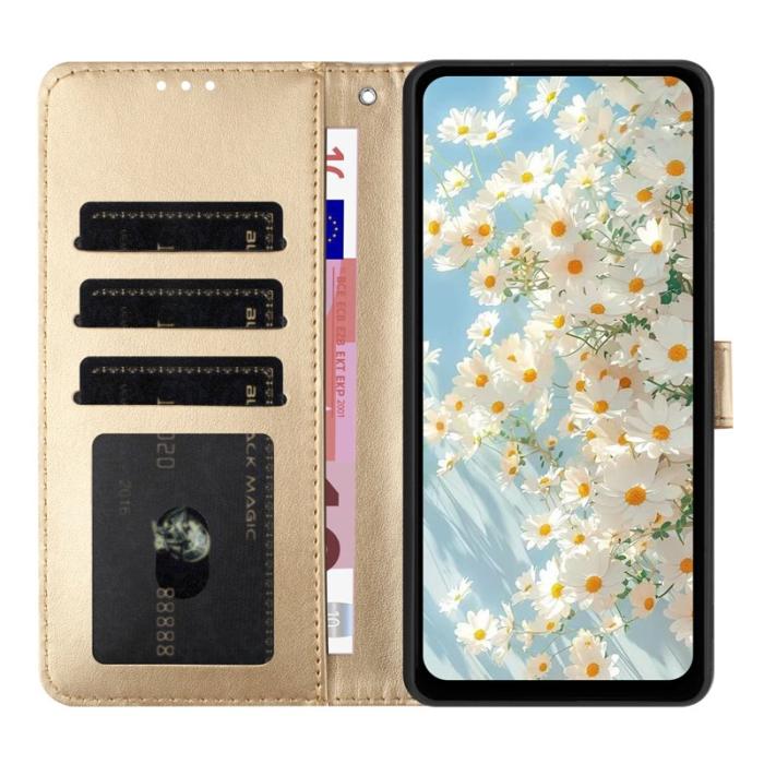OEM - Samsung Galaxy A55 5G Plånboksfodral Konstläder Daisy Prägling - Guld