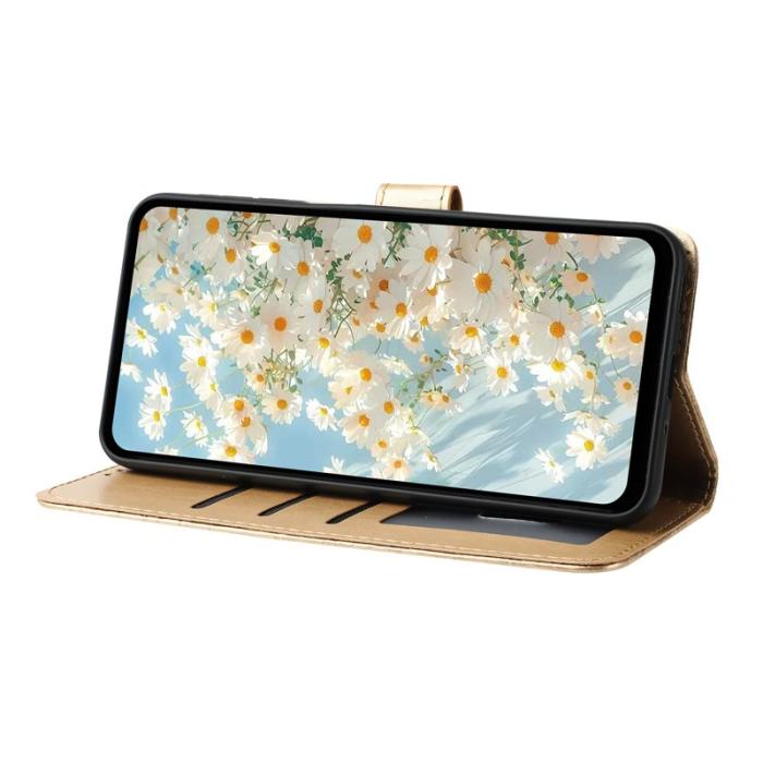 OEM - Samsung Galaxy A55 5G Plånboksfodral Konstläder Daisy Prägling - Guld