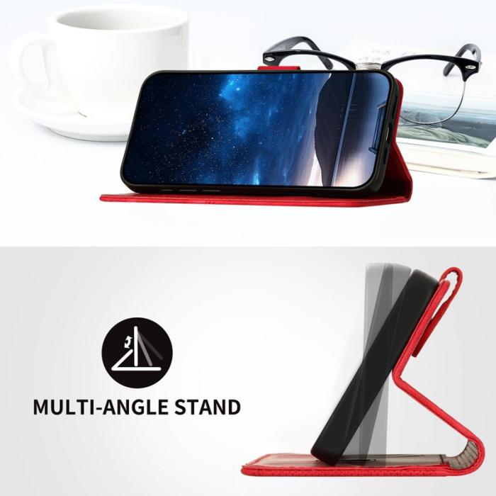 OEM - Samsung Galaxy A55 5G Plånboksfodral Konstläder Fjäril Blomma - Röd