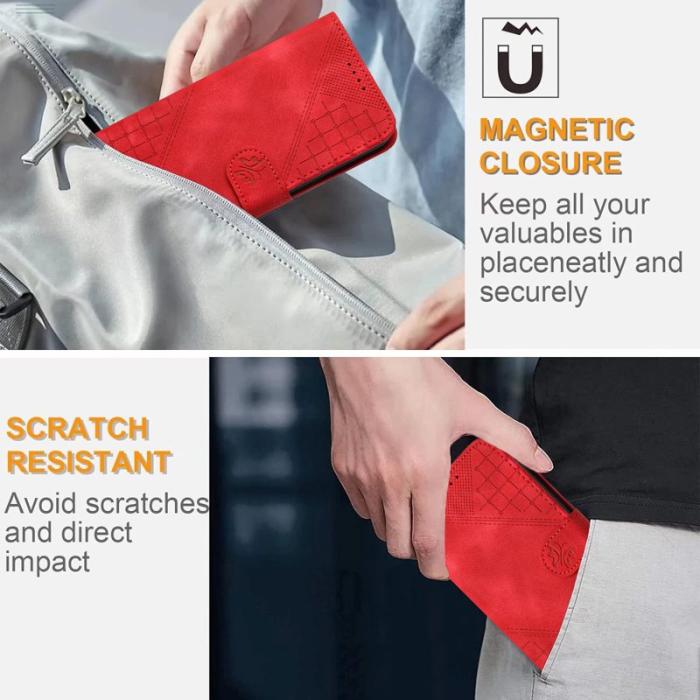 OEM - Samsung Galaxy A55 5G Plånboksfodral Konstläder Fjäril Blomma - Röd