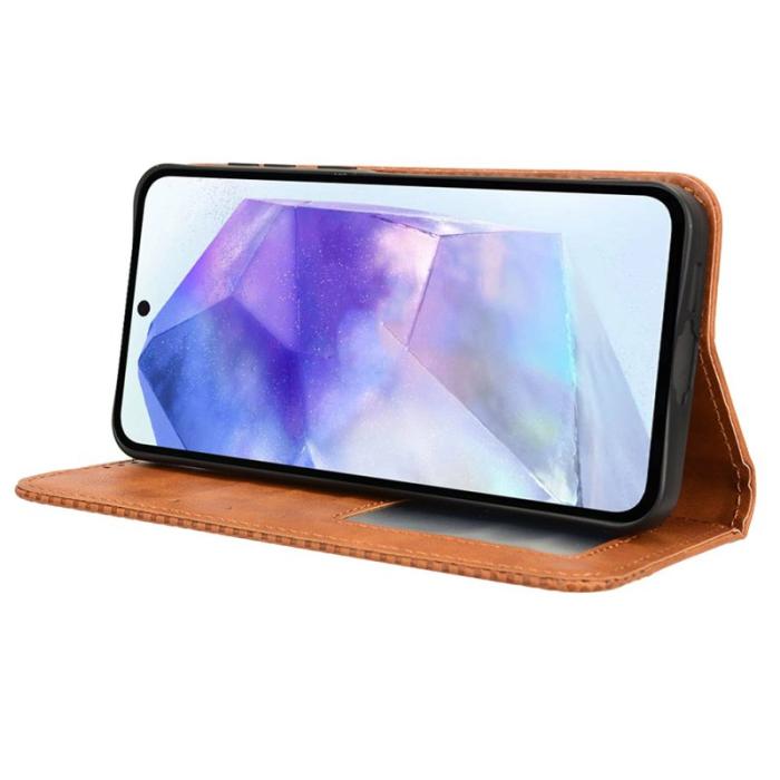 OEM - Samsung Galaxy A55 5G Plånboksfodral Konstläder Flip Cover - Brun