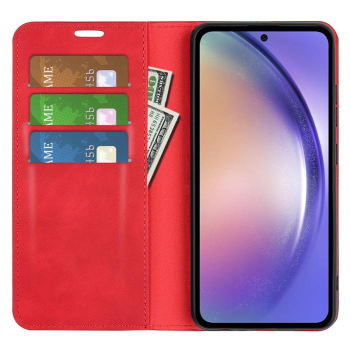 OEM - Samsung Galaxy A55 5G Fodral KonstLäder Folio Flip - Röd