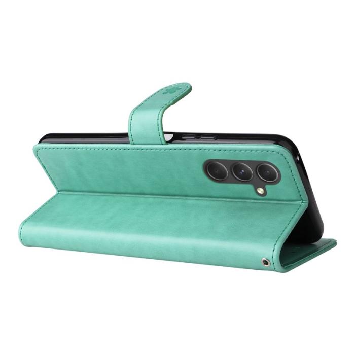 OEM - Samsung Galaxy A55 5G Plånboksfodral Konstläder Katt Bi Mönster - Grön