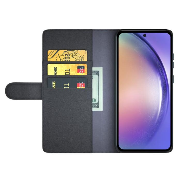 OEM - Samsung Galaxy A55 5G Mobilskal Äkta Läder + Konstläder - Svart