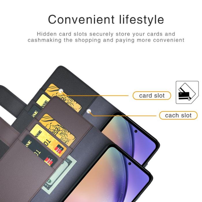 OEM - Samsung Galaxy A55 5G Mobilskal Äkta Läder + Konstläder - Svart