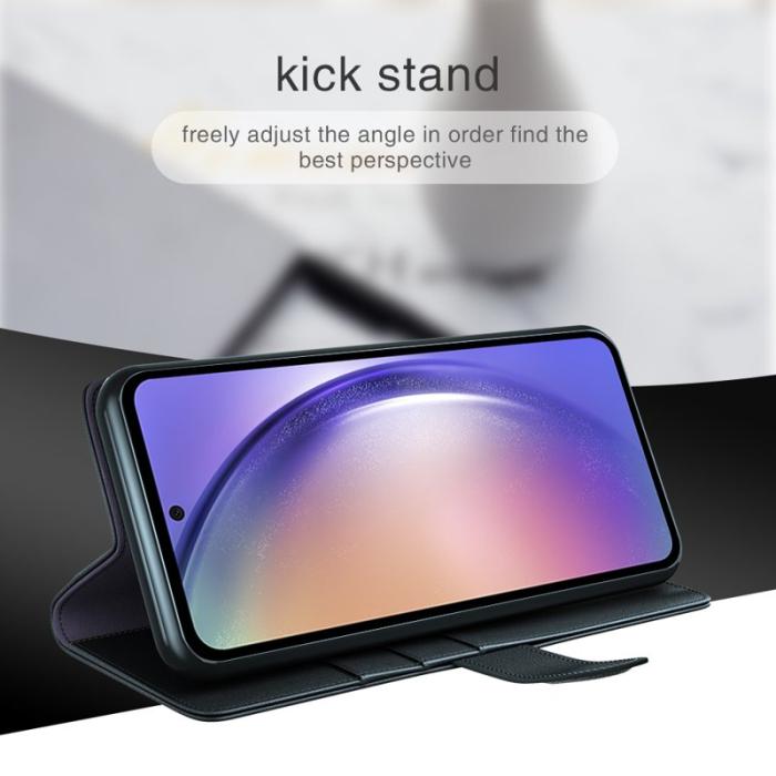 OEM - Samsung Galaxy A55 5G Mobilskal Äkta Läder + Konstläder - Svart
