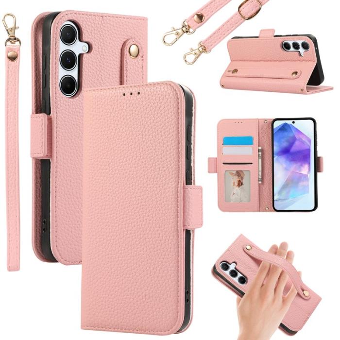 OEM - Samsung Galaxy A55 5G Plånboksfodral Konstläder Kortfack - Rosa