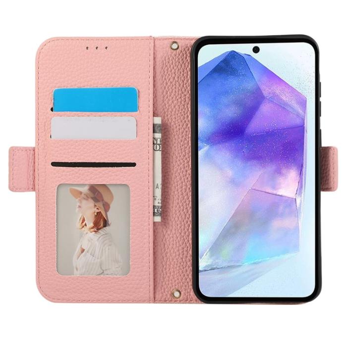 OEM - Samsung Galaxy A55 5G Plånboksfodral Konstläder Kortfack - Rosa