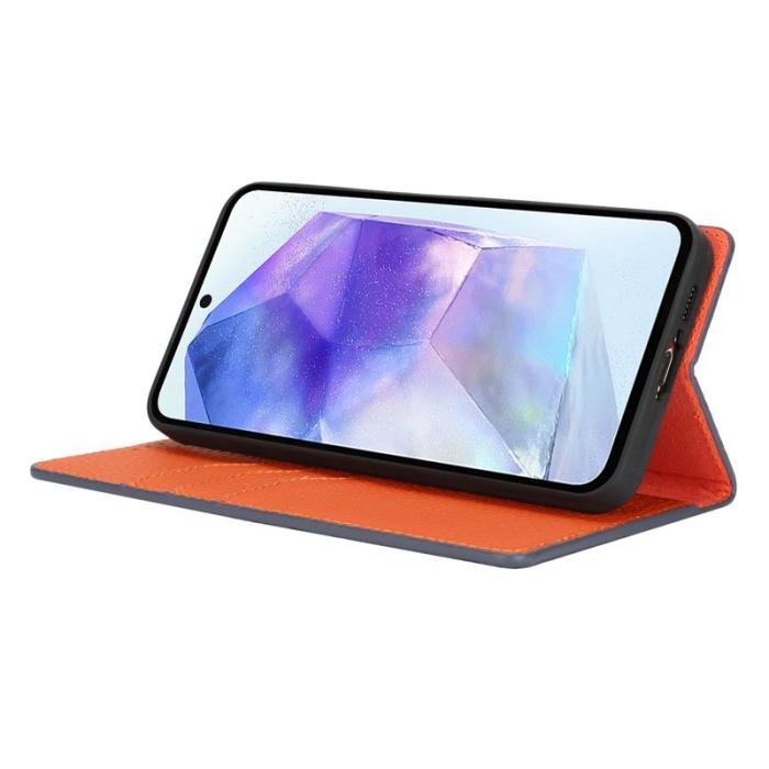 OEM - Samsung Galaxy A55 5G Plånboksfodral Äkta Läder Litchi Textur - Blå