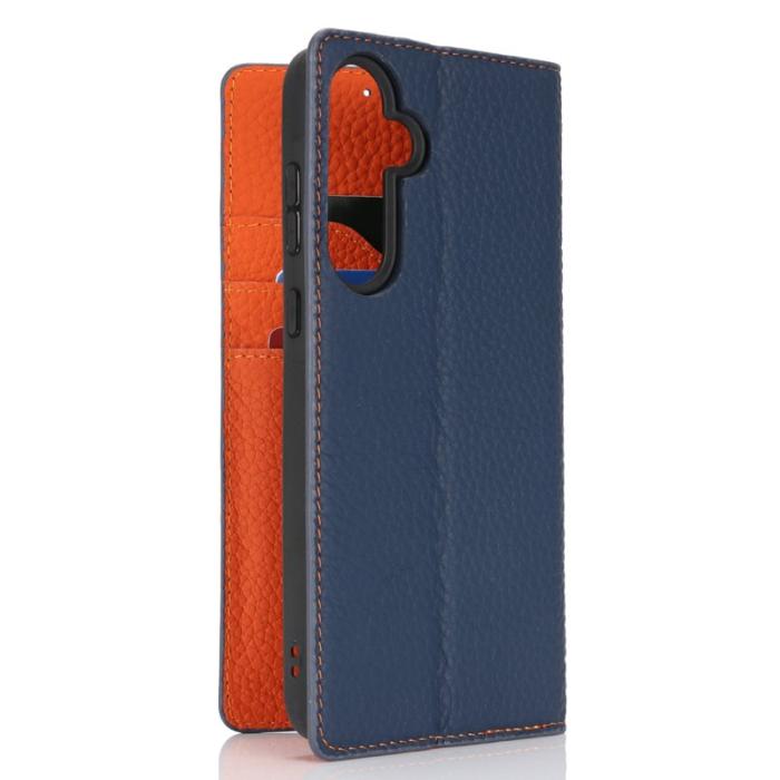 OEM - Samsung Galaxy A55 5G Plånboksfodral Äkta Läder Litchi Textur - Blå