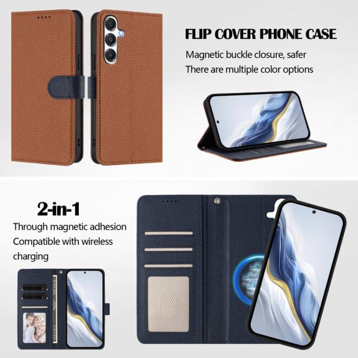 OEM - Samsung Galaxy A55 5G Plånboksfodral Konstläder Magnetiskt - Brun / Blå