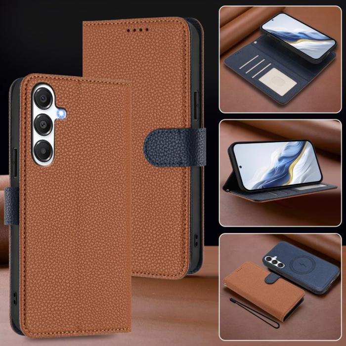 OEM - Samsung Galaxy A55 5G Plånboksfodral Konstläder Magnetiskt - Brun / Blå