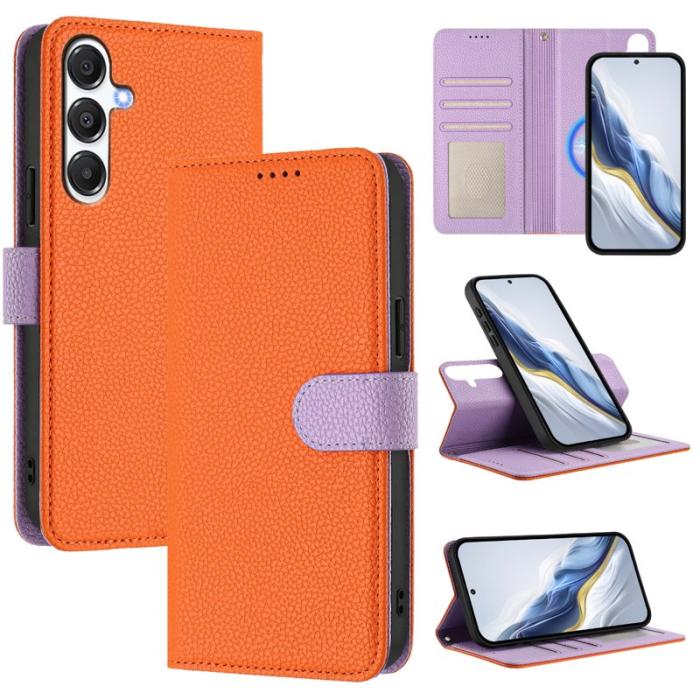OEM - Samsung Galaxy A55 5G Plånboksfodral Konstläder Magnetiskt - Orange/Purple